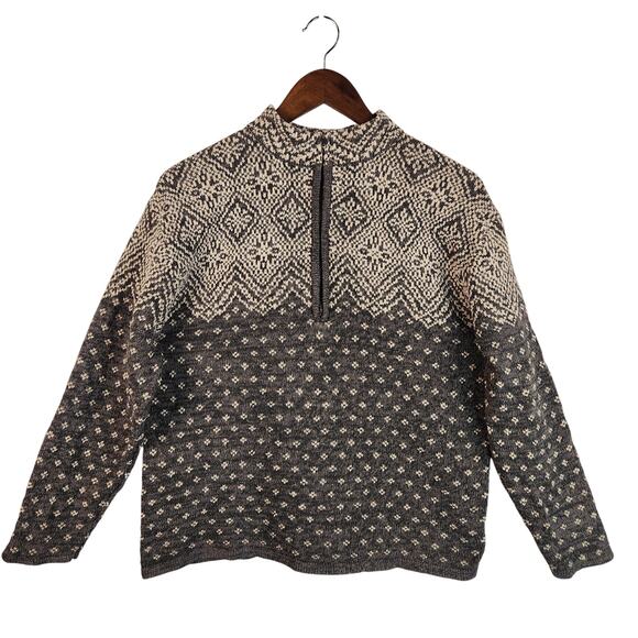 Unbranded Fair Isle Cotton Knit Sweater Women’s SZ LG? 1/4 Zip Grey/Cream GUC - Picture 1 of 13